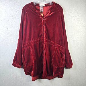 NEW Natural Life Tunic Velvet Blouse Large Burnt Orange Button Front Pocket Top